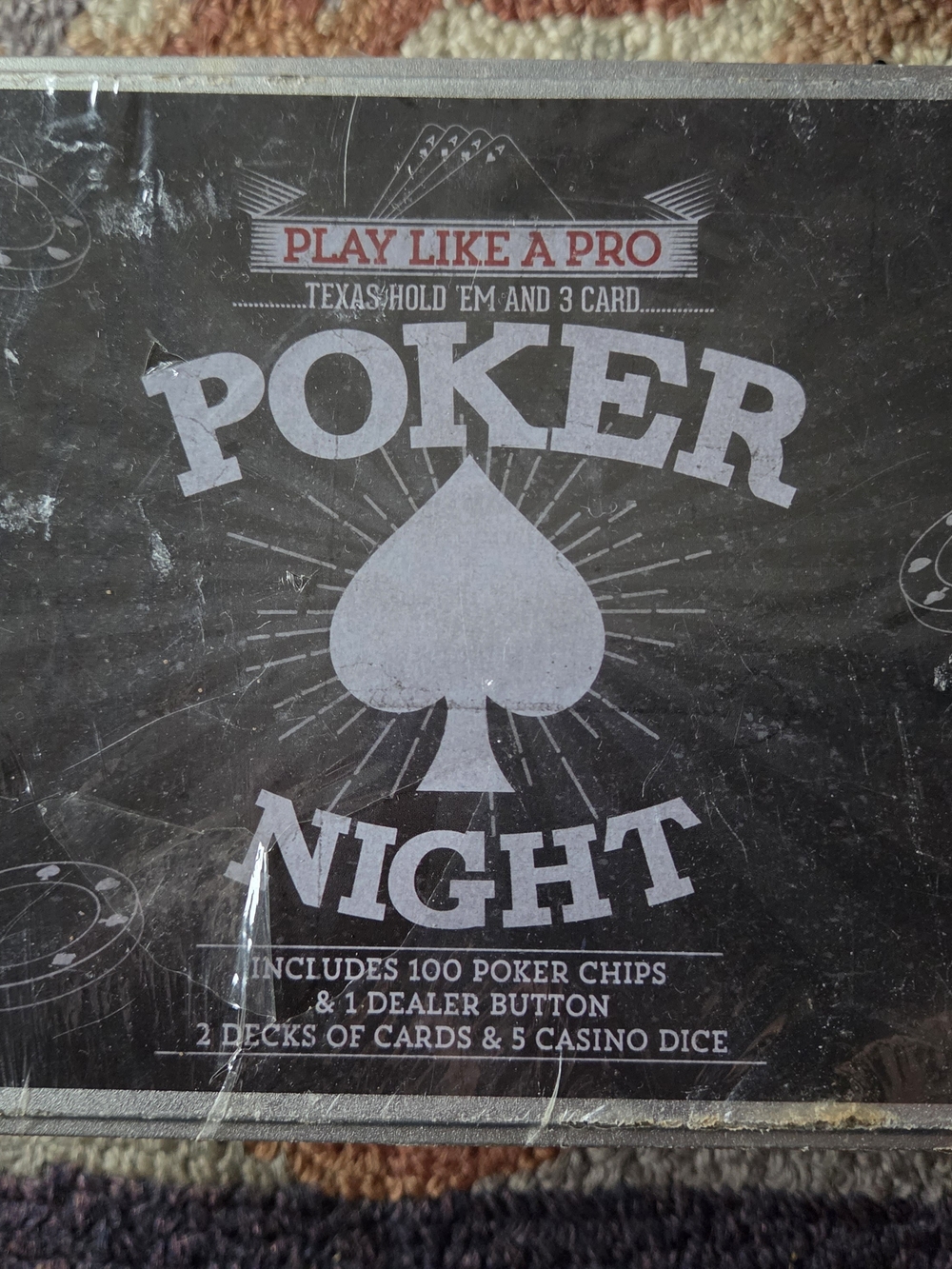 New Sealed Play Like A Pro Poker Night Tin/100 Chips/Dealer Button/2 Deck/5 Dice